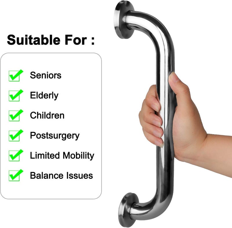 Gotega 2 Pack Shower Grab Bar, Stainless Steel Bathroom Grab Bar, Shower Handle Bath Handle, Safety Bars for Shower Chair Bench, Grab Bars Senior, Elderly, Handicap(12 Inch) - Image 3